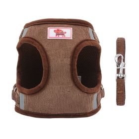 Harnesses and dog leash set; New dog leash corduroy breathable dog chest strap reflective pet chest strap walking dog rope set (Specification (L * W): XL, colour: Coffee)
