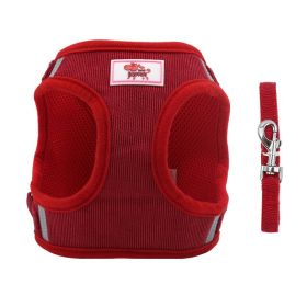 Harnesses and dog leash set; New dog leash corduroy breathable dog chest strap reflective pet chest strap walking dog rope set (Specification (L * W): XS, colour: red)