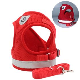 Harnesses and dog leash set; Pet Chest Strap Vest Dog Towing Rope Reflective Breathable Dog Rope Pet Supplies (Specification (L * W): M, colour: red)