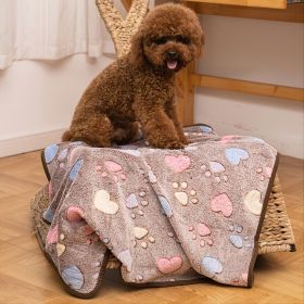 Soft Brown Heart Claw Print Pet Blanket For Dog (Color: Brown - Polyester, size: S)