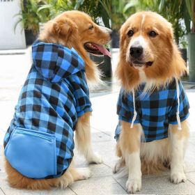 Plaid Dog Hoodie with Hat and Pocket Classic Plaid (colour: Zipper pocket coat blue black plaid, size: 4XL (chest circumference 82, back length 62cm))