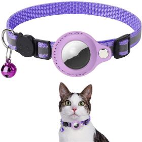 Reflective Collar Waterproof Holder Case For Airtag Air Tag Airtags Protective Cover Nylon Collar (Color: Purple)