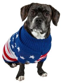 Patriot Independence Star Heavy Knitted Fashion Ribbed Turtle Neck Dog Sweater (size: large)